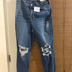 American Eagle Outfitters Women's Dark Blue Ripped Boyfriend Jeans
